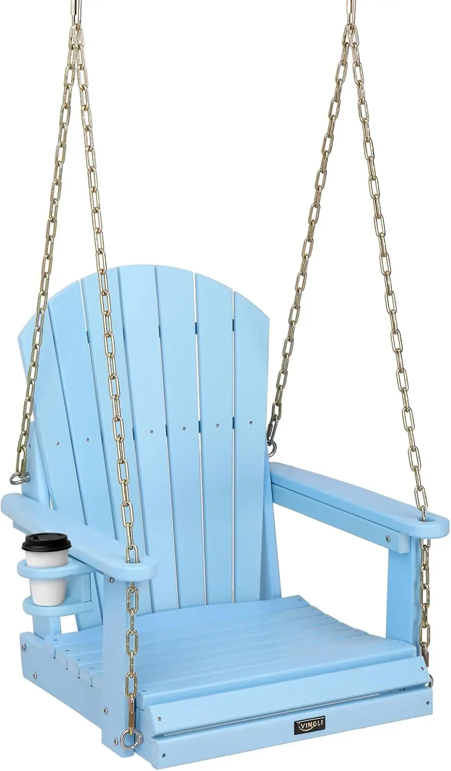 880 LBS Patio Swing with Rotatable Cup Holder, Recycled Plastic Porch Swing with Ergonomic Design, for Garden, Yard, Patio