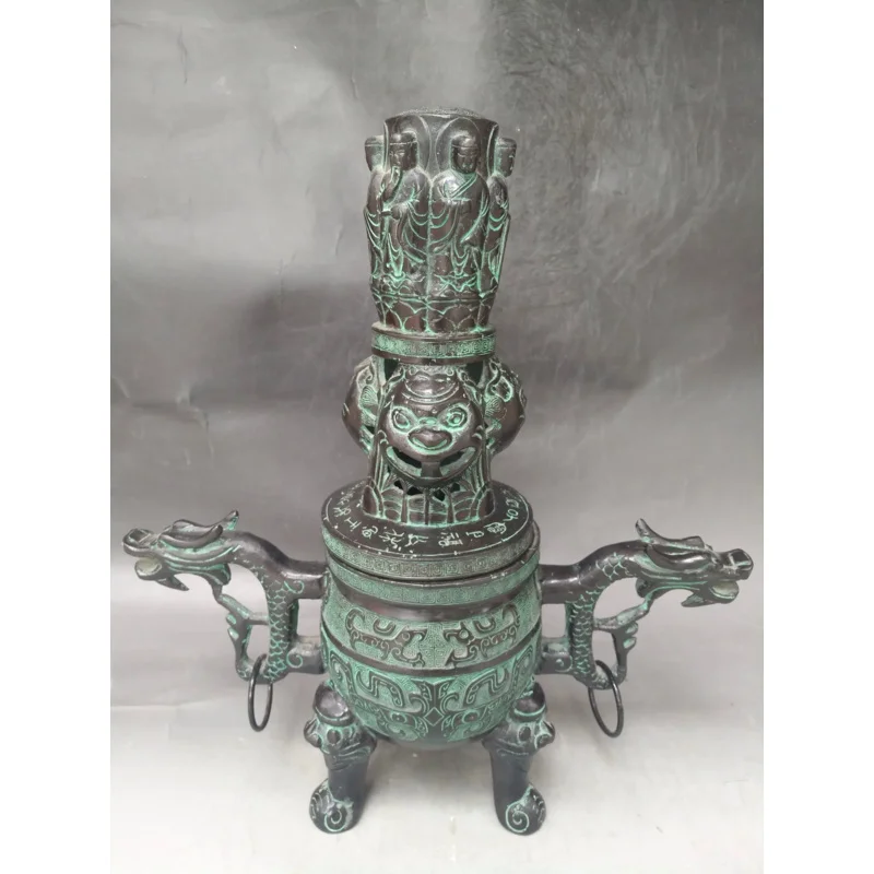 

Antique Bronze Double Dragon Incense Burner Home Decoration