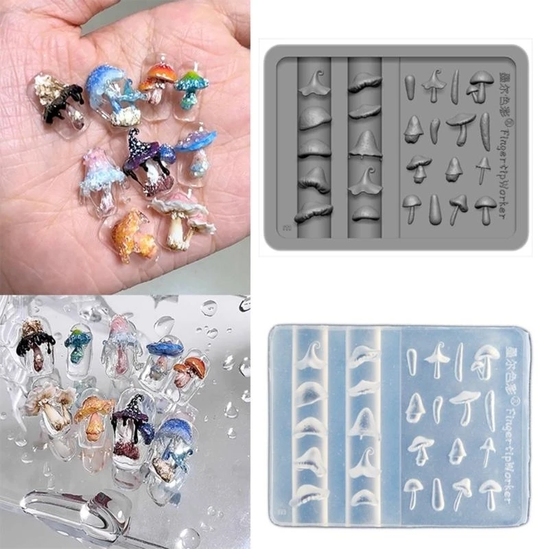 

Silicone Nail Art Mold Unique Mushroom Accessories Mold Jewelry Supplies Embossed Nail Stencils Nail Art Decorations