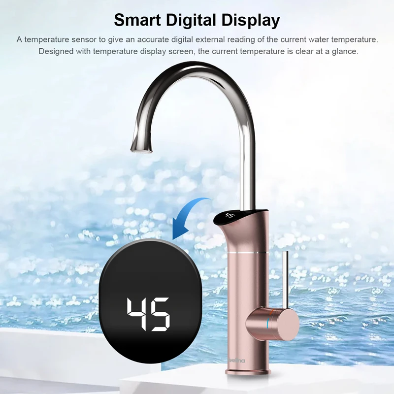 Briwellna Electric Water Heater 220V Instant Hot Water Kitchen Faucet 2 in 1 Tankless Water Heater Gold Color Faucet Heating Tap