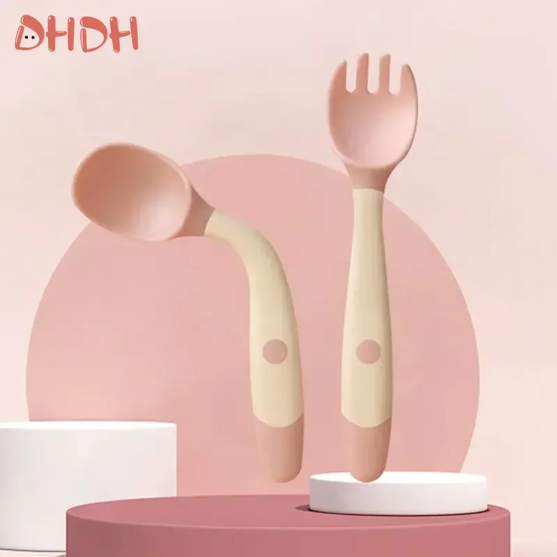 

Baby And Children's Spoon And Fork Set Soft And Bendable Silicone Spoon And Fork Baby Learning Eating Training Tableware
