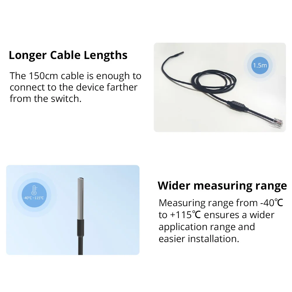 SONOFF-Sensor de temperatura WTS01 RJ9(4P4C), conector impermeable para Sonoff TH Elite, accesorio de origen, interruptor de casa inteligente