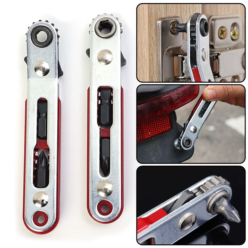 Mini Multifunctional Bidirectional Forward Reverse Ratchet Screwdriver Elbow Flat Head Wrench Cross Screwdriver Slotted Tools