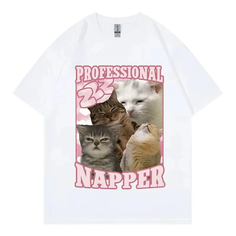 Asian Size Professional Napper Funny Cat Meme T-shirt Kawaii Fashion Short Sleeve T-shirts Cotton Clothing Tee Shirt Unisex
