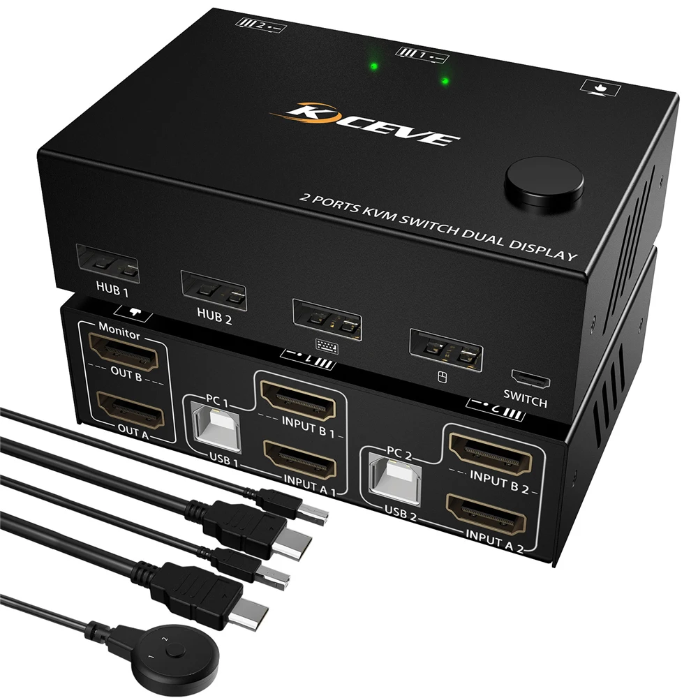 

2 In 2 Out Dual Monitor USB KVM Switch Controls 4k @ 30hz 2 Computers Or Laptop Monitors Dual Input Display HDMI-compatible 2.0
