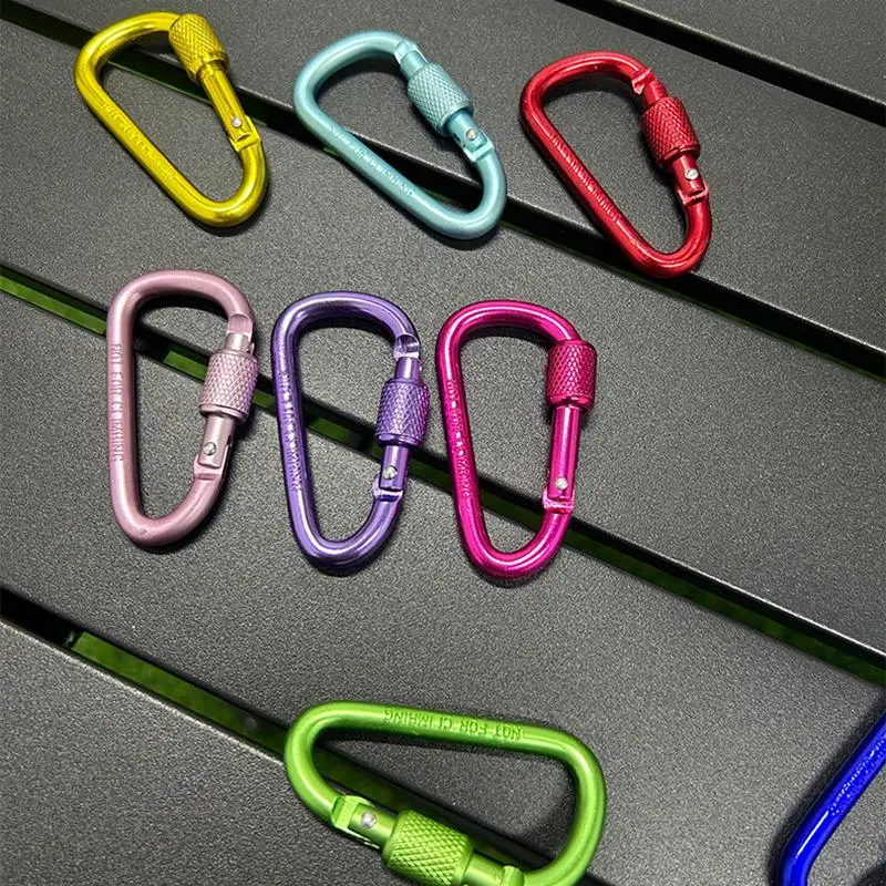 1Pcs D-shape Carabiner Camping Hiking Hook Aluminum Alloy Carabiner Safety Buckle Keychain With Lock Climbing Button