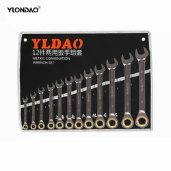 Key Wrench Flexible Ratcheting Combination Wrench Set Ratchet Spanner Metric Hand Tool Sets Car Repair Tools with Carrying Bag