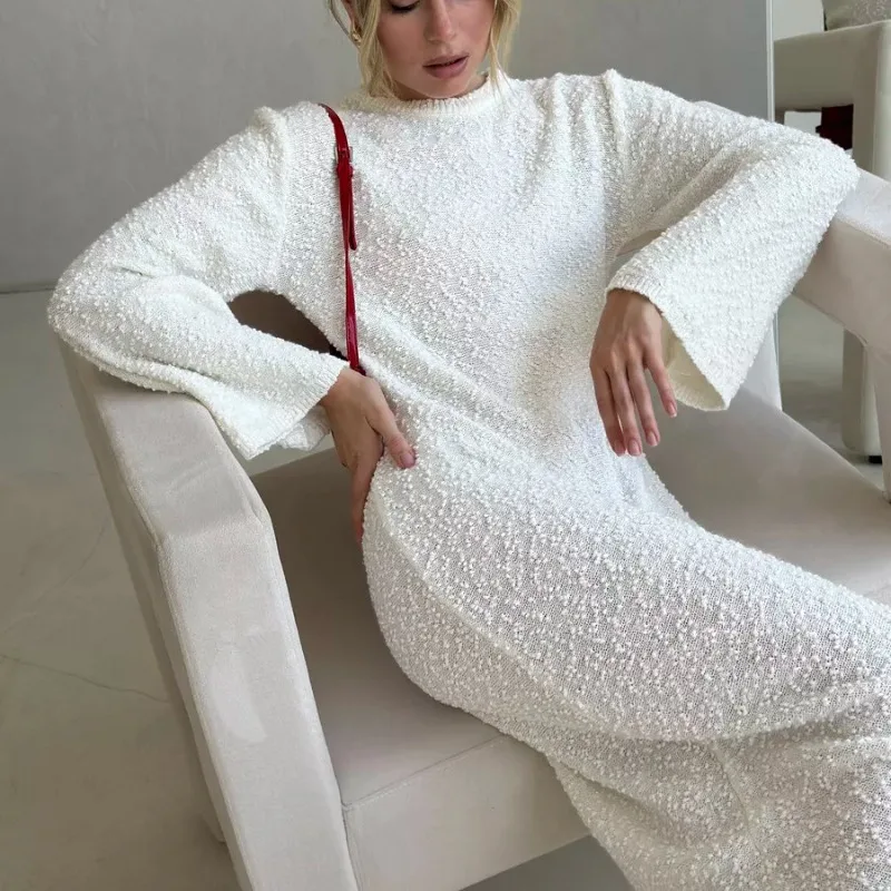 فستان طويل محبوك فضفاض كبير الحجم