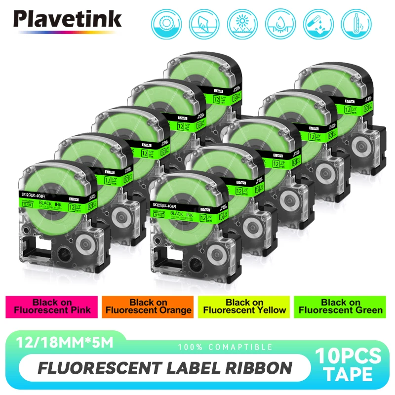 

10x12 мм/18 мм * 5 м флуоресцентная лента для Epson SK12G LK-4GBF SK18G LK-5GBF для Epson King Jim Label Maker LW-300 400 LW-500 600