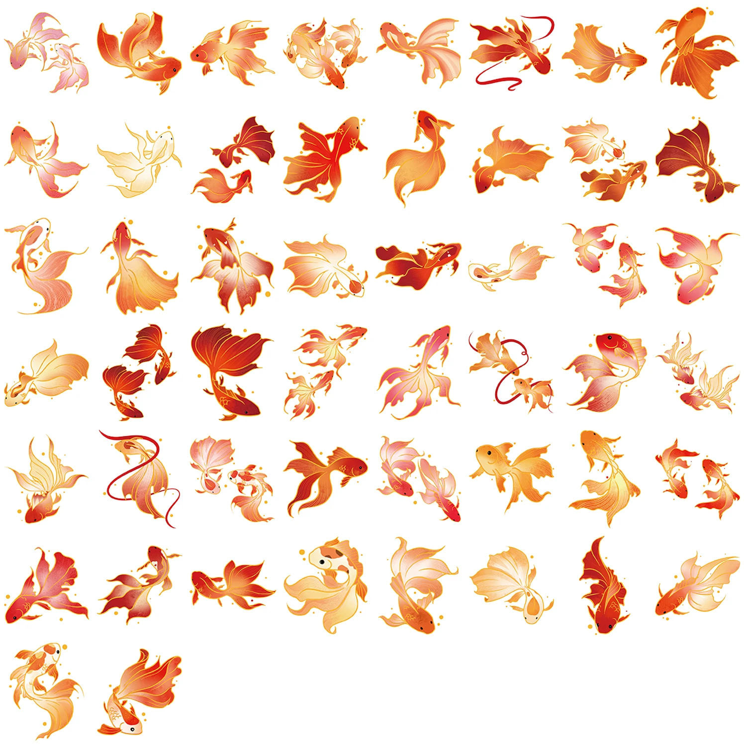 50 stücke Glück Koi Transparent Fisch Aufkleber Meerestiere Cartoon Aufkleber Sammelalbum Telefon Gepäck Kreative Aufkleber Dekoration