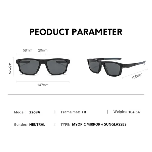 Imagen 2 del producto VCKA-gafas de sol cuadradas con imán para hombre y mujer, lentes de lectura con Clip, espejo, visión nocturna, gafas graduadas para conducir + 1,0 ~ + 6,0