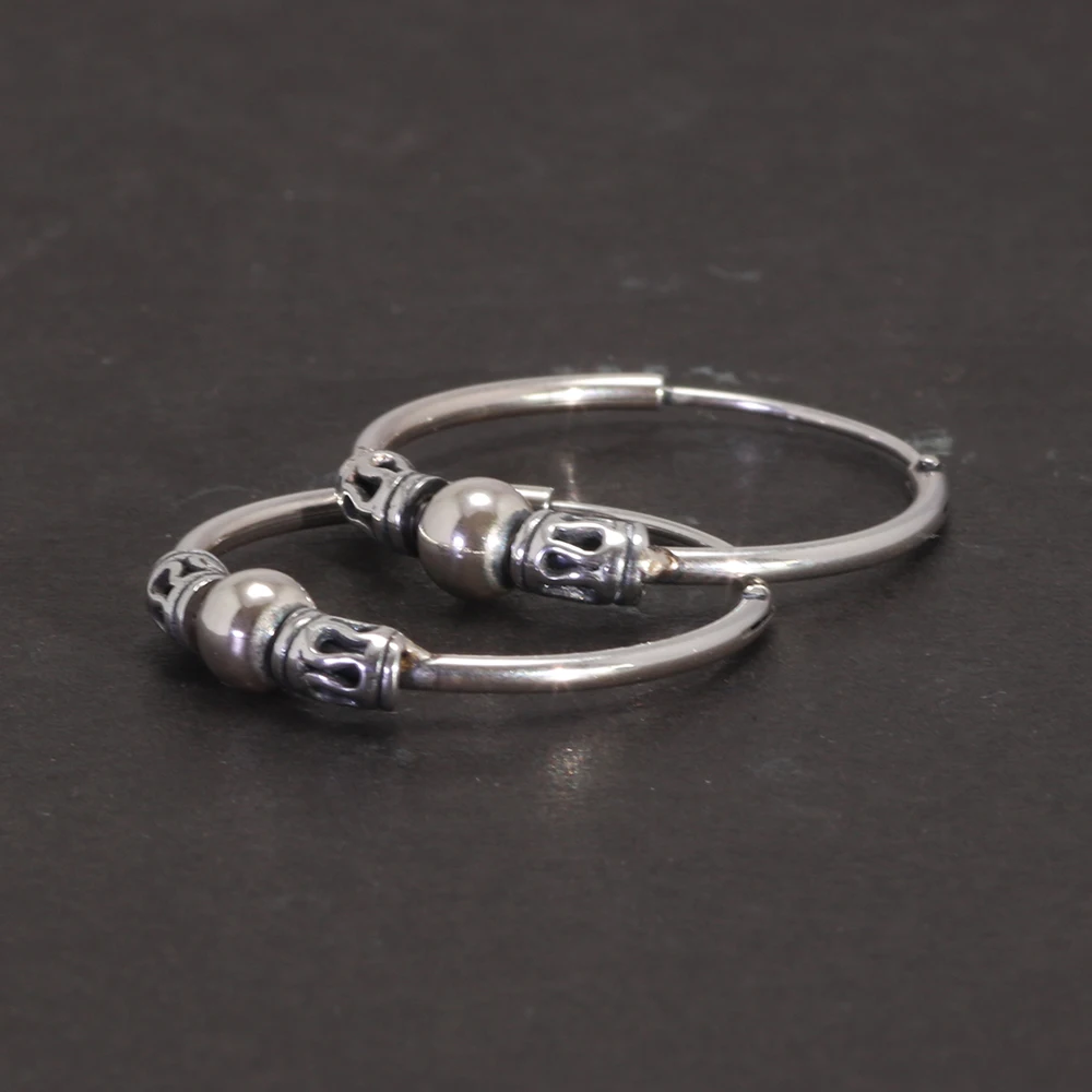 16mm 20mm 30mm 40mm Real 925 Sterling Silver Hoop Earrings for Women Round Circle Retro Vintage Antique Style Women\'s Jewelry