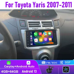 4+64GB For Toyota Yaris 2007-2011 Double Din Apple Carplay Android 13 Wireless Auto Car Stereo Radio Head Unit FM Wifi
