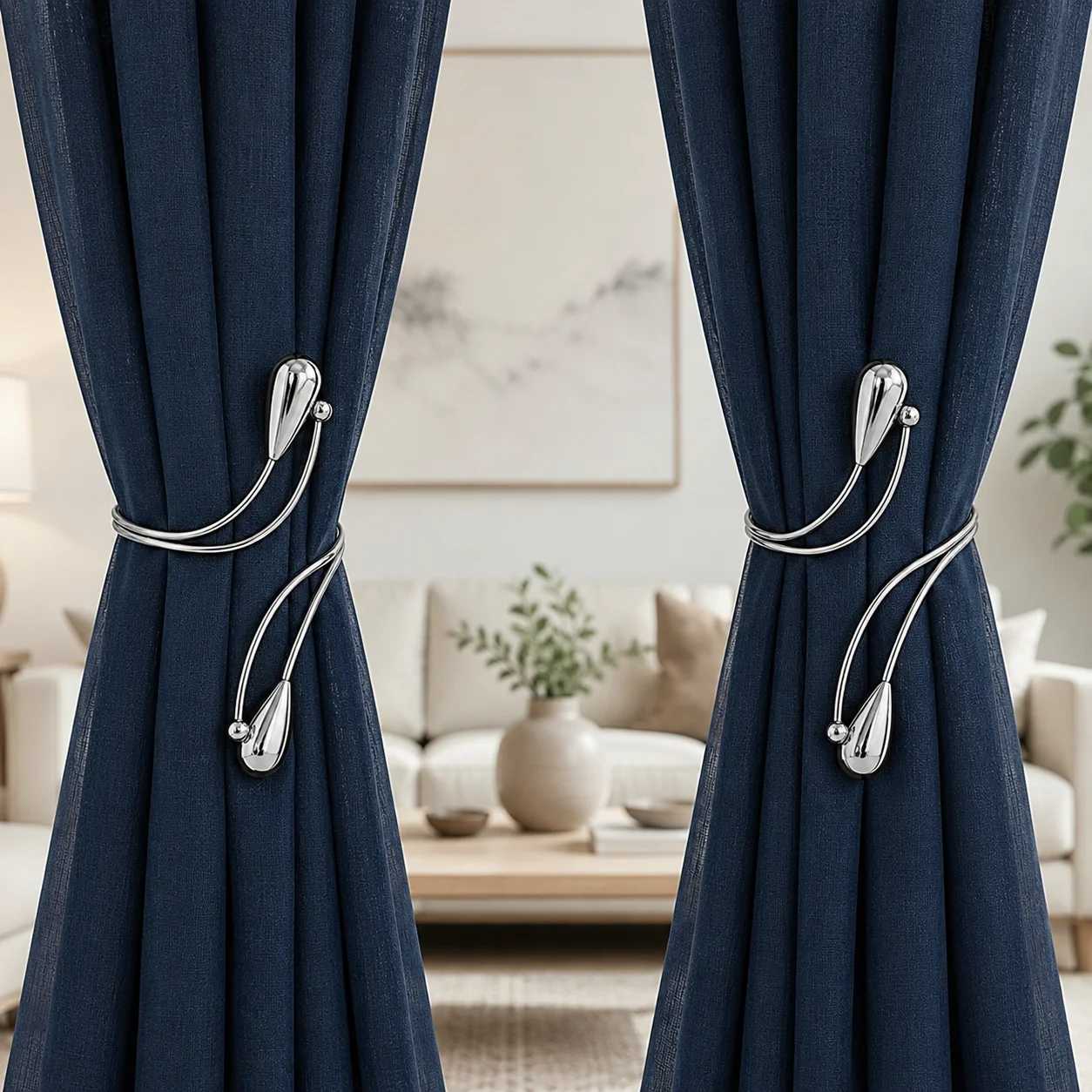 2pcs 3D Water Drop Curtain Tiebacks – Gold/Silver Adjustable Curtain Holdbacks with Sphere Tassel Design
