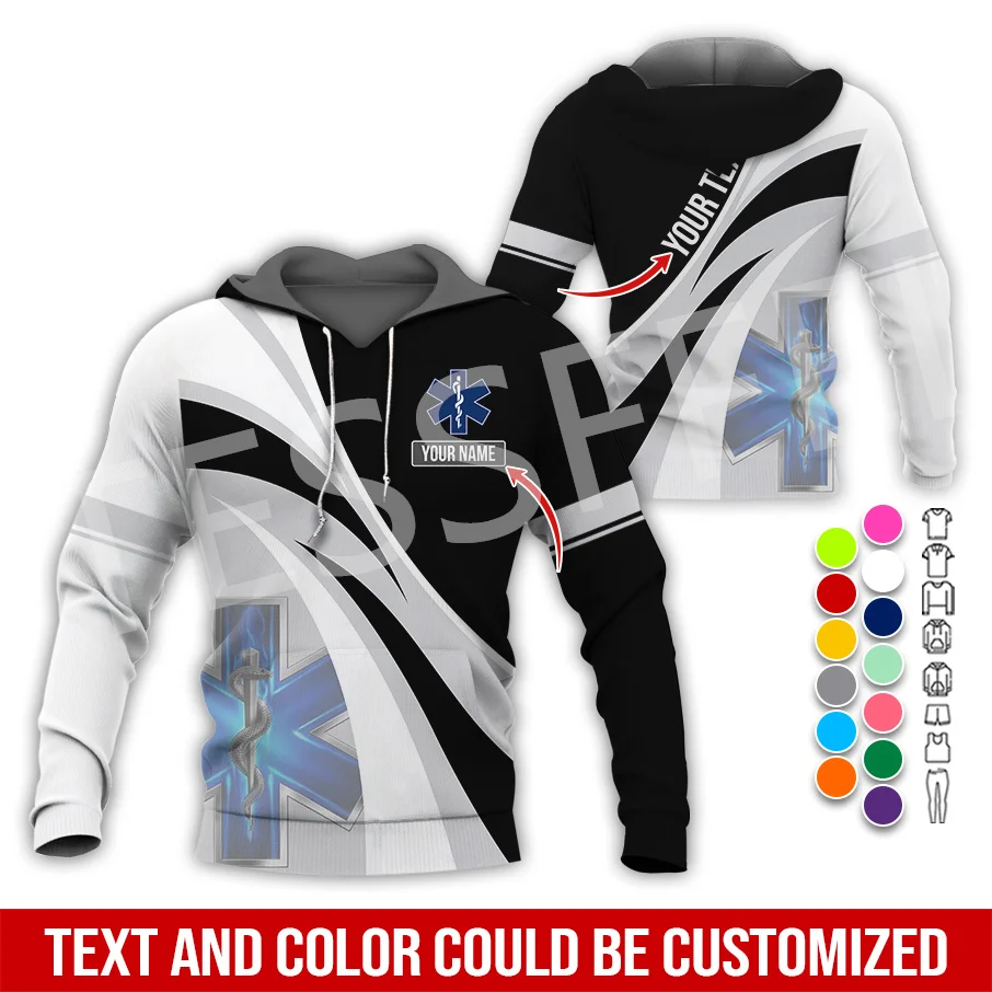 Custom Name Cosplay EMS EMT Medical Paramedic Worker Tattoo Tracksuit Vintage 3DPrint Pullover Harajuku Jacket Casual Hoodies 13