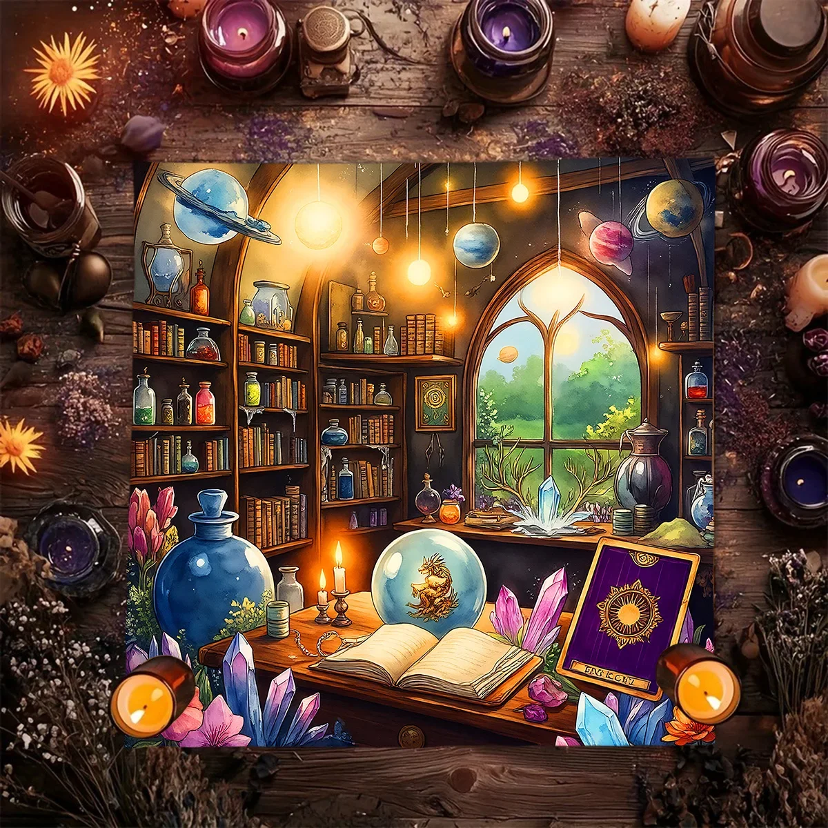 50/75cm Witchy Black Cat Tarot Reading Mat Crystal Ball Altar Cloth Divination Astrology Board Game Home Room Decor Tablecloth