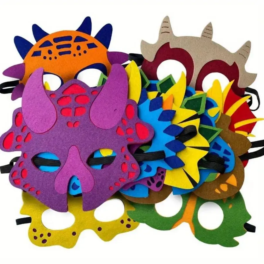 12pcs Dinosaur Masks Party Felt and Elastic for Dinosaur Party Decorations Masks Different Types - Great Idea for Birthday Party