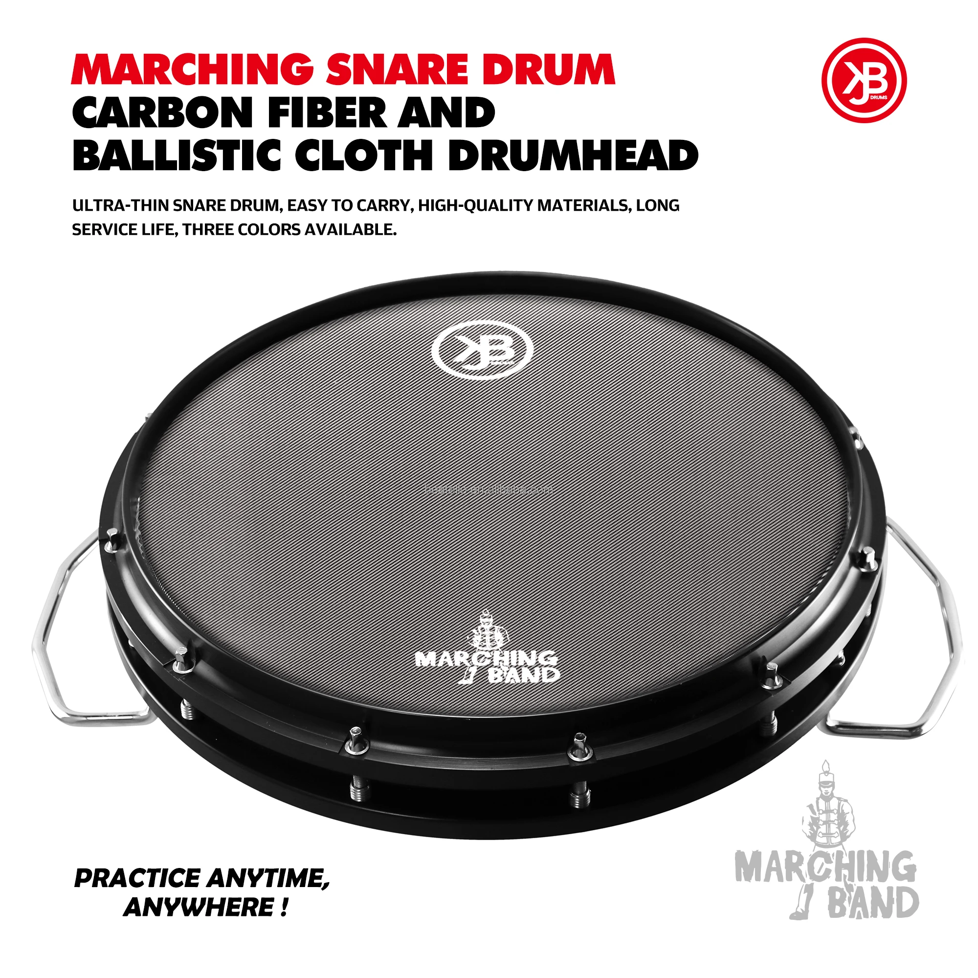 Percussion Instrument Marching Snare Drum 14 Inch Ultra-thin Black Portable With Easy To Carry