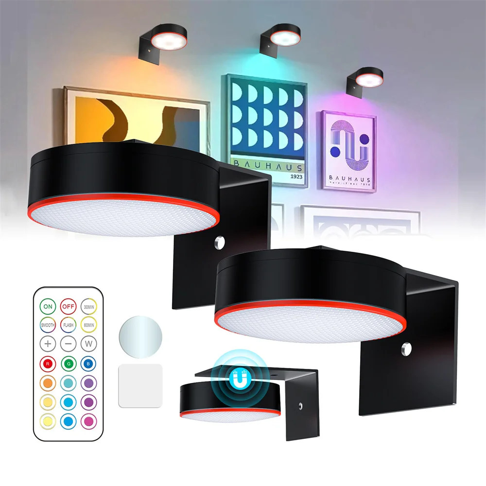 

Wireless Art Display LED Painting Light, Battery Powered Puck Lamp, Remote Control, RGB Color, Home Decoration, Party