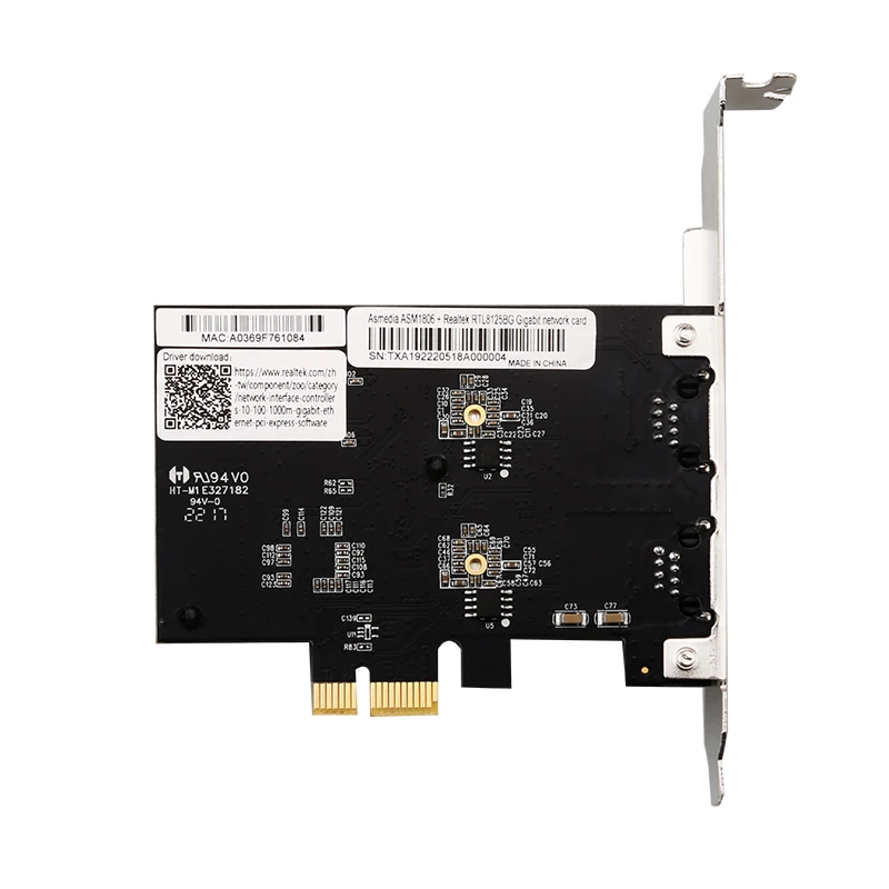 Dual Port 2.5Gbps PCIe server Card 2 port 10/100/1000M/2.5G RJ45 Ethernet Network Adapter Card with Realtek/RT8125B