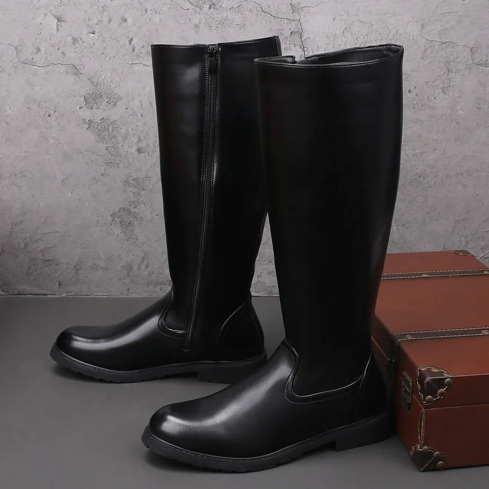 

men luxury fashion stage nightclub high motorcycle boots autumn winter shoes cowboy original leather boot long knight botas mans