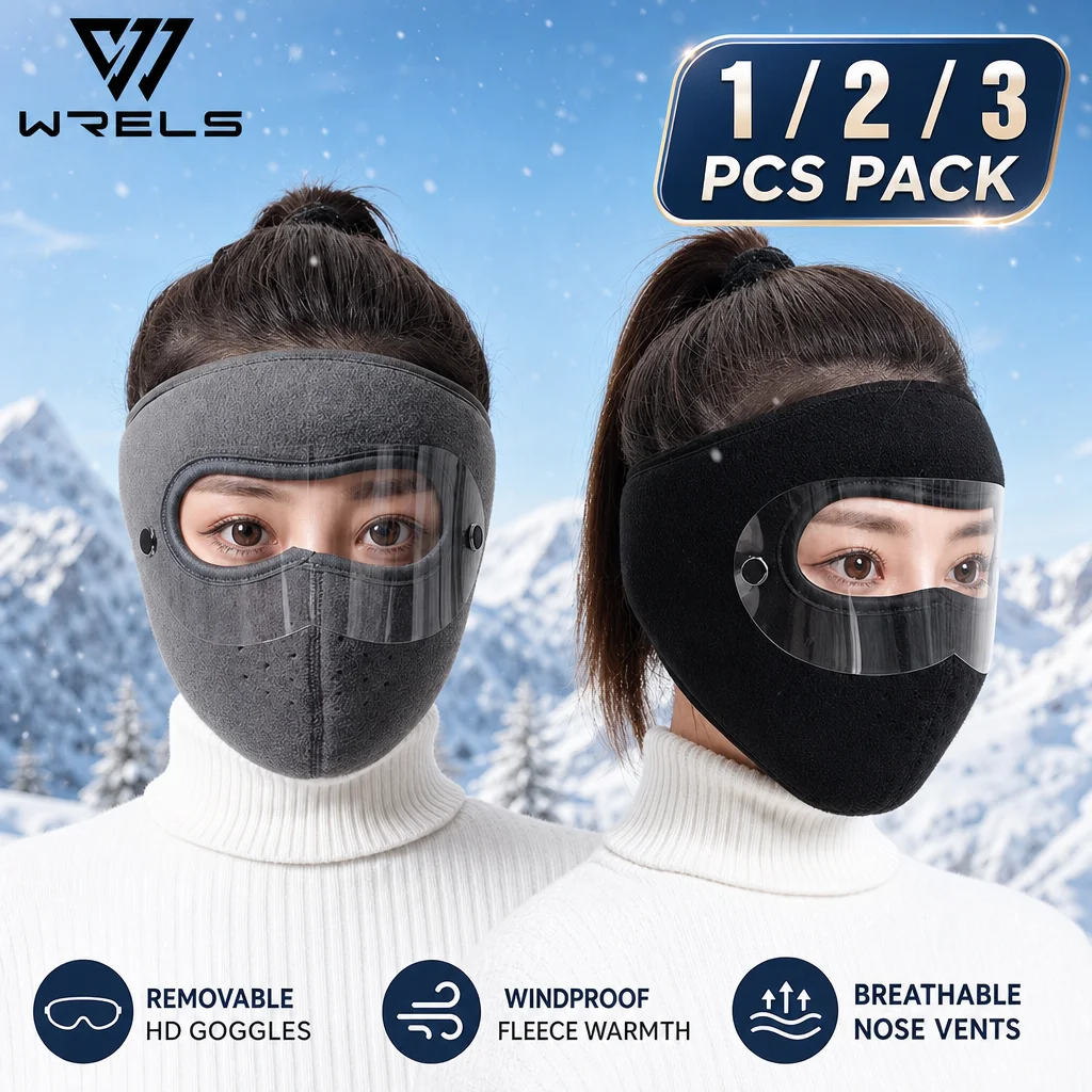 Winter Face Mask Clear Eye Shield Thermal Fleece Ski Mask Ear Protection Windproof Face Cover Men Women Cycling Riding Hat