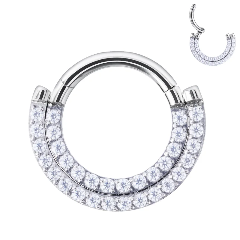 

G23 Titanium Ear Cartilage Earring Earlobe Piercing Two Rows CZ Zircon Paved Nose Rings Hoops Nipple Lip Clicke Ring Jewellery