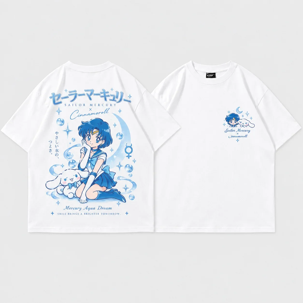 Sanrio Hello Kitty Sailor Moon Parent Child Tee Men's Women's White Retro Cool Art Print Oversized Short Sleeve Streetwear Top