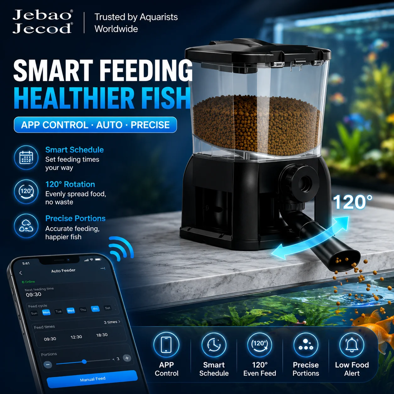 

Jebao Jecod Fish Feeder Aquarium Fish Pond Large Capacity Automatic WiFi Feeder Koi Feeder Smart Control Aquarium Automatic Feed
