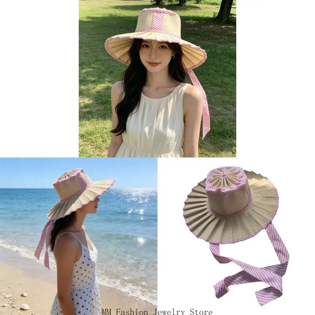 

Plaids Straw Hat Handwoven Elegant Panama Hat Gift for Vacations Straw Hat D0UB