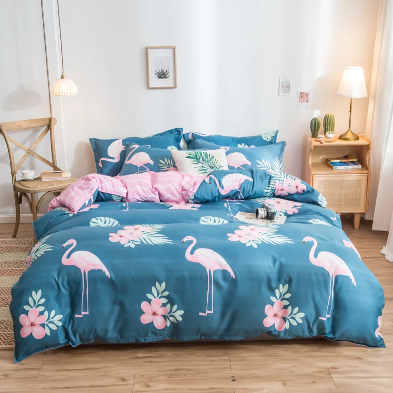 

Flamingo Bedding Set Blue Duvet Cover 3D Animal Theme Comforter Covers for Adult Teen Bed Cover Bohemia Style Bedspread Covers