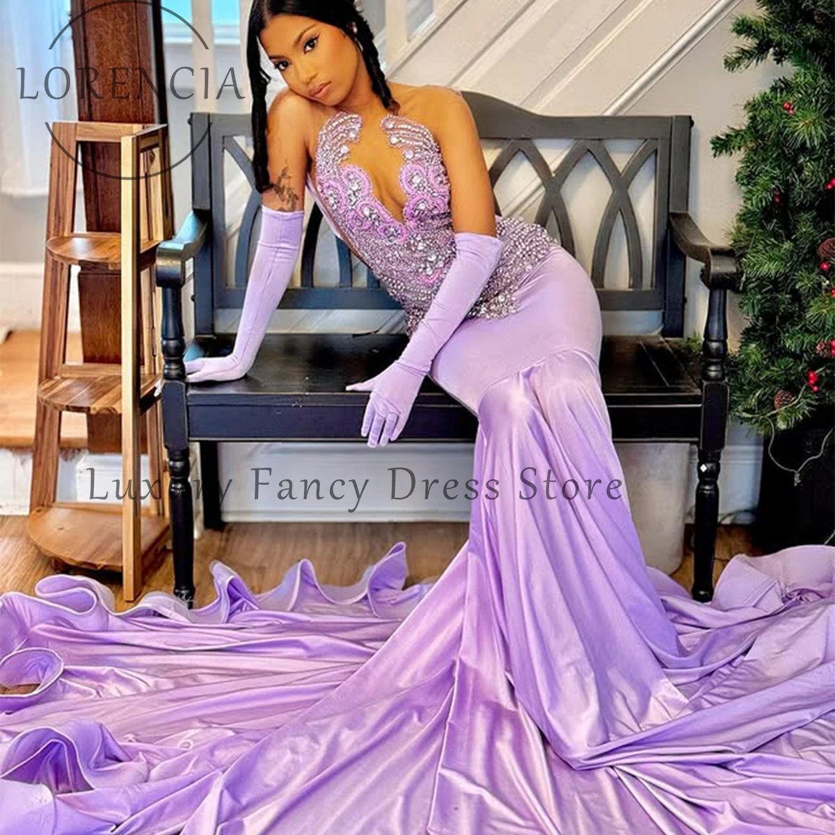 เซ็กซี่ Rhinestone ชุดราตรีสําหรับผู้หญิง 2025 Mermaid Sparkly ชุดราตรีชุดที่กําหนดเองแขนยาว vestidos de Fiesta