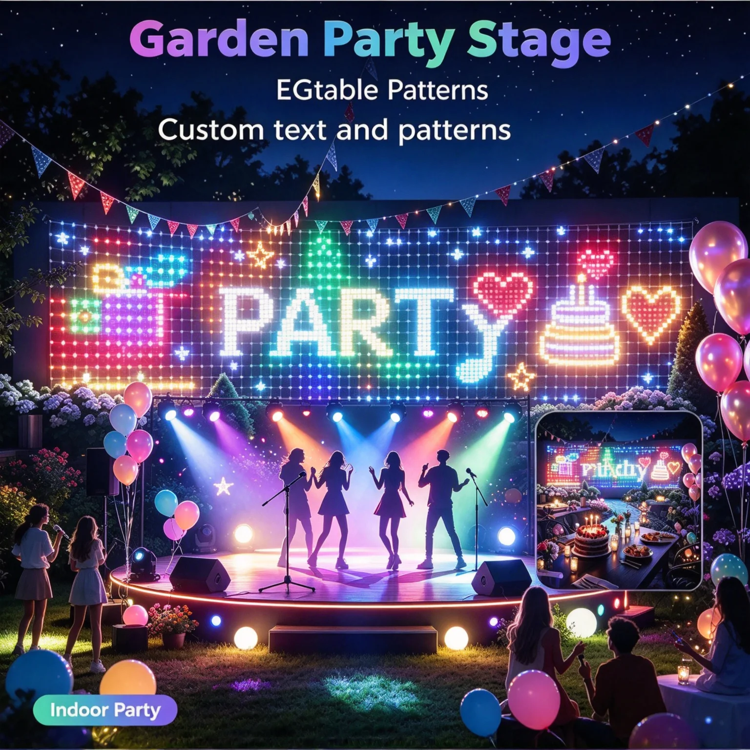 RGBIC LED Outdoor Net Lights Flexible Matrix Grid Lights for Patio Pergolas Bush Wedding Outdoor Party Holiday Decor