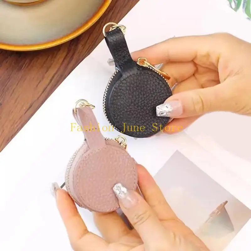 N5KA Sleek Leather Jewelry Storage Container Portable Keychain with Protective Sponge for Jewelry Delicate Storage Container