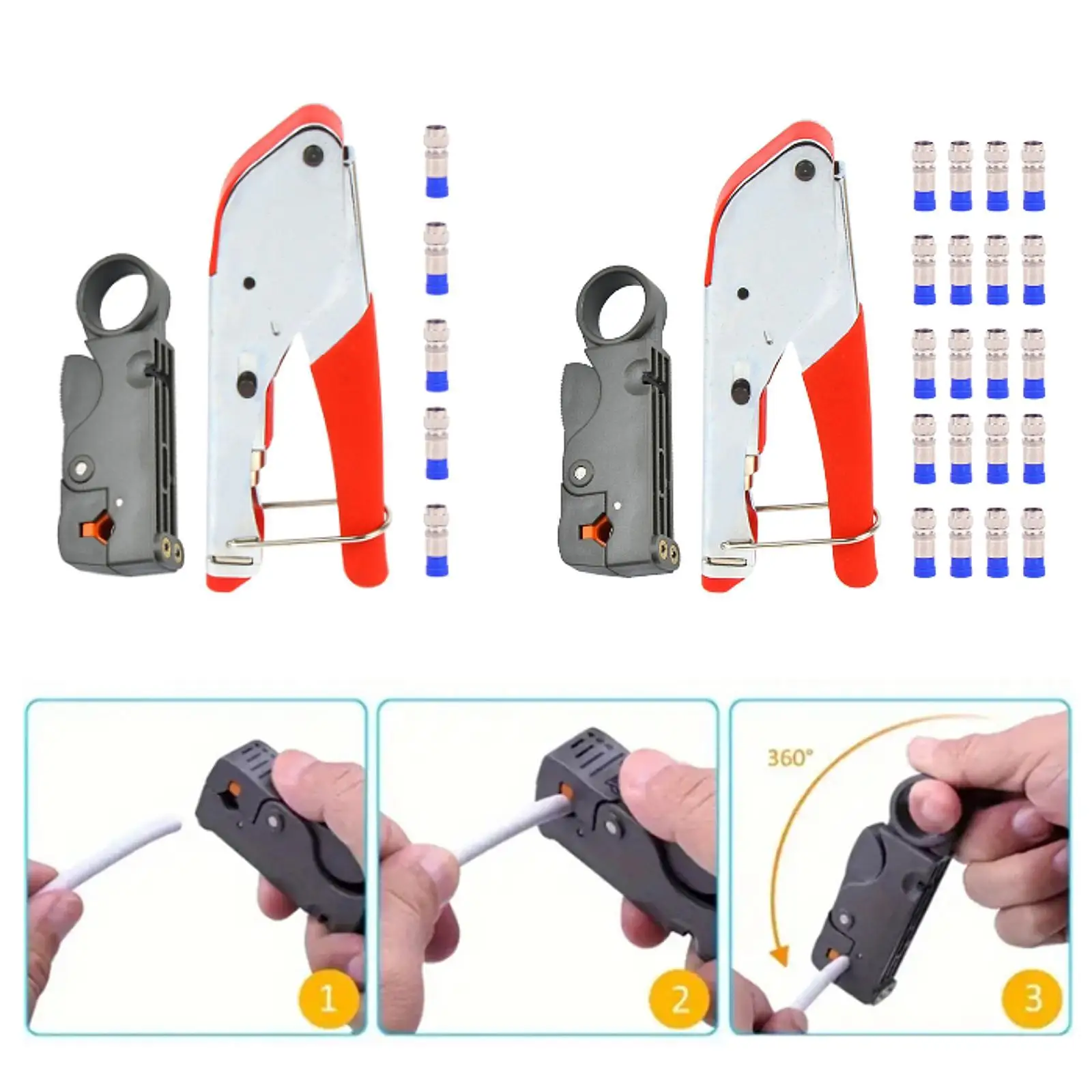 Coax Cable Crimper Tool Cable Stripping Tool Premium Coaxial Cable Compression Fitting Tool Kit for Work Cable TV Video Audio