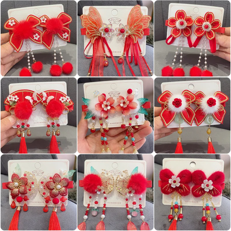 1pair Handmade Hanfu Flower Plush Hair Accessories Hair Clip Children Buyao Accessories Headwear Hair Pin Hairgrip