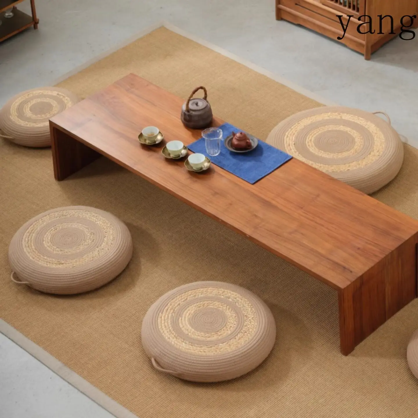 YJQ futon cushion, small stool on the home floor, medieval style linen rope tatami, tatami meditation