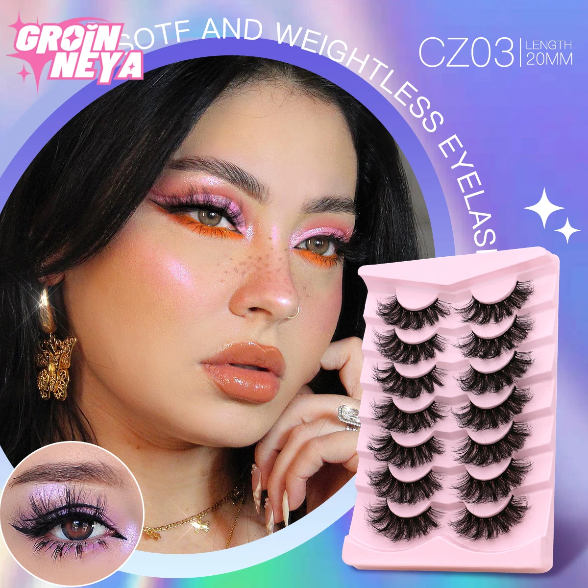 GROINNEYA Lashes Mink Fluffy 5/7 Pairs Eyelashes Long Lasting Wispy Natural Lashes Dramatic Volume lashes Extension Thick Long