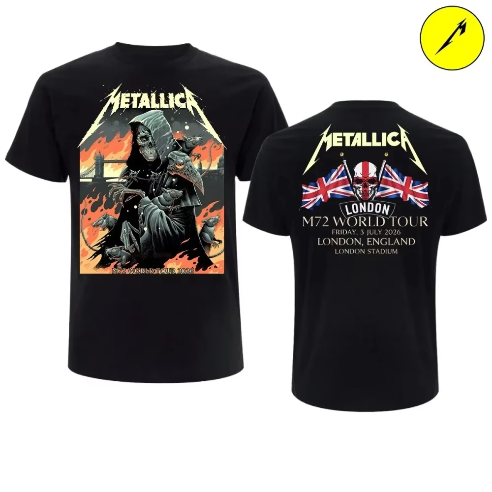 Metallica 2026 M72 World Tour London England T-shirt Men Women Summer 100 Cotton Clothing Fashion High Quality Short Sleeved Top