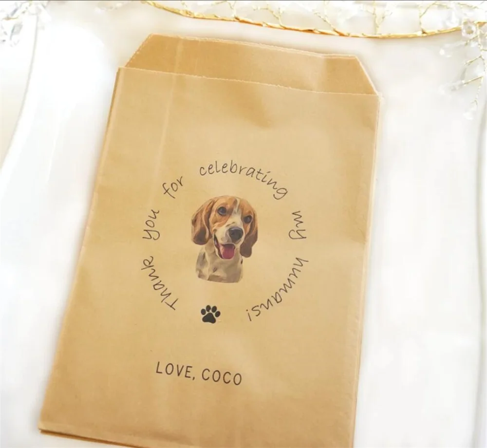 50 Wedding Favors Bags, Your Pet Wedding Custom Photo, Goodie Bags, Candy Bar, Doggie Treat Bag, Thank You Celebrating My Humans