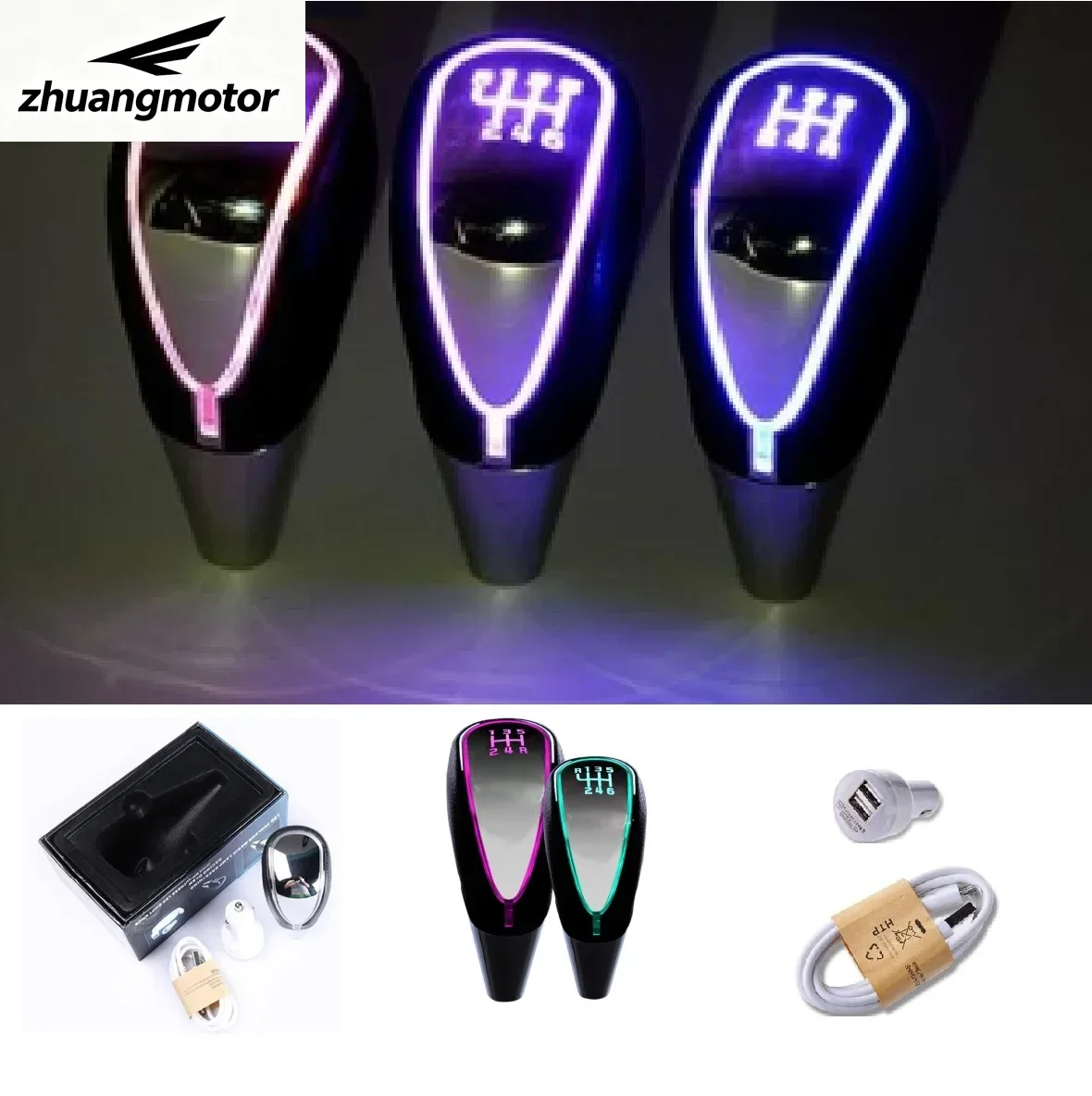7 colors changes Activated Gear Shift Knob Car LED Light Cigarette Lighter Charger Fit For Honda Toyota Nissan Mitsubishi Ford