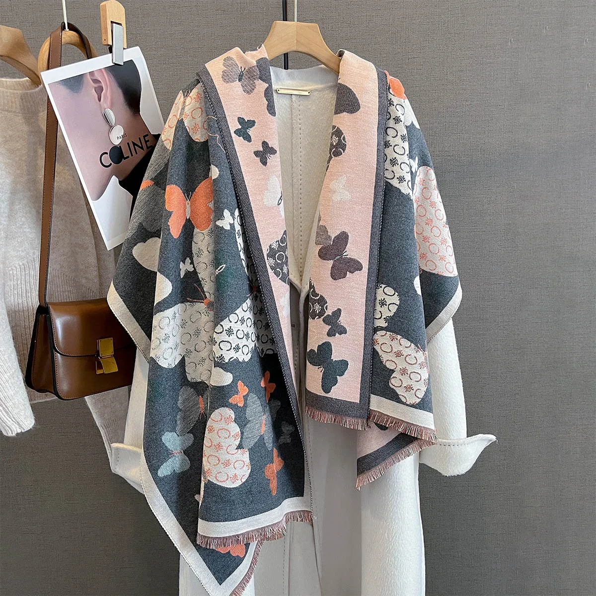 Manta gruesa y cálida de Cachemira para mujer, bufanda con estampado Retro, chal de lujo a la moda para invierno, Poncho Echarpe Pashmina