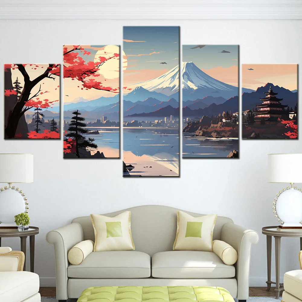 

5 diamond painting wall art vector illustration landscape 5D DIY diamond painting cross-stitch room decoration for teenagers