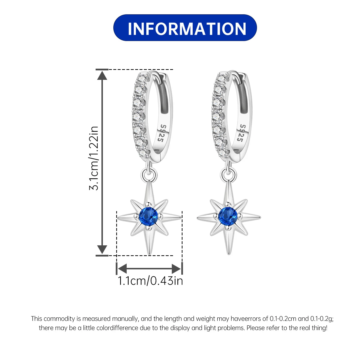Cycuff 925 فضة بسيط الأزرق الزركون ستار إسقاط أقراط النساء أقراط سحر موضة تنوعا مجوهرات الحفلات هدايا #6