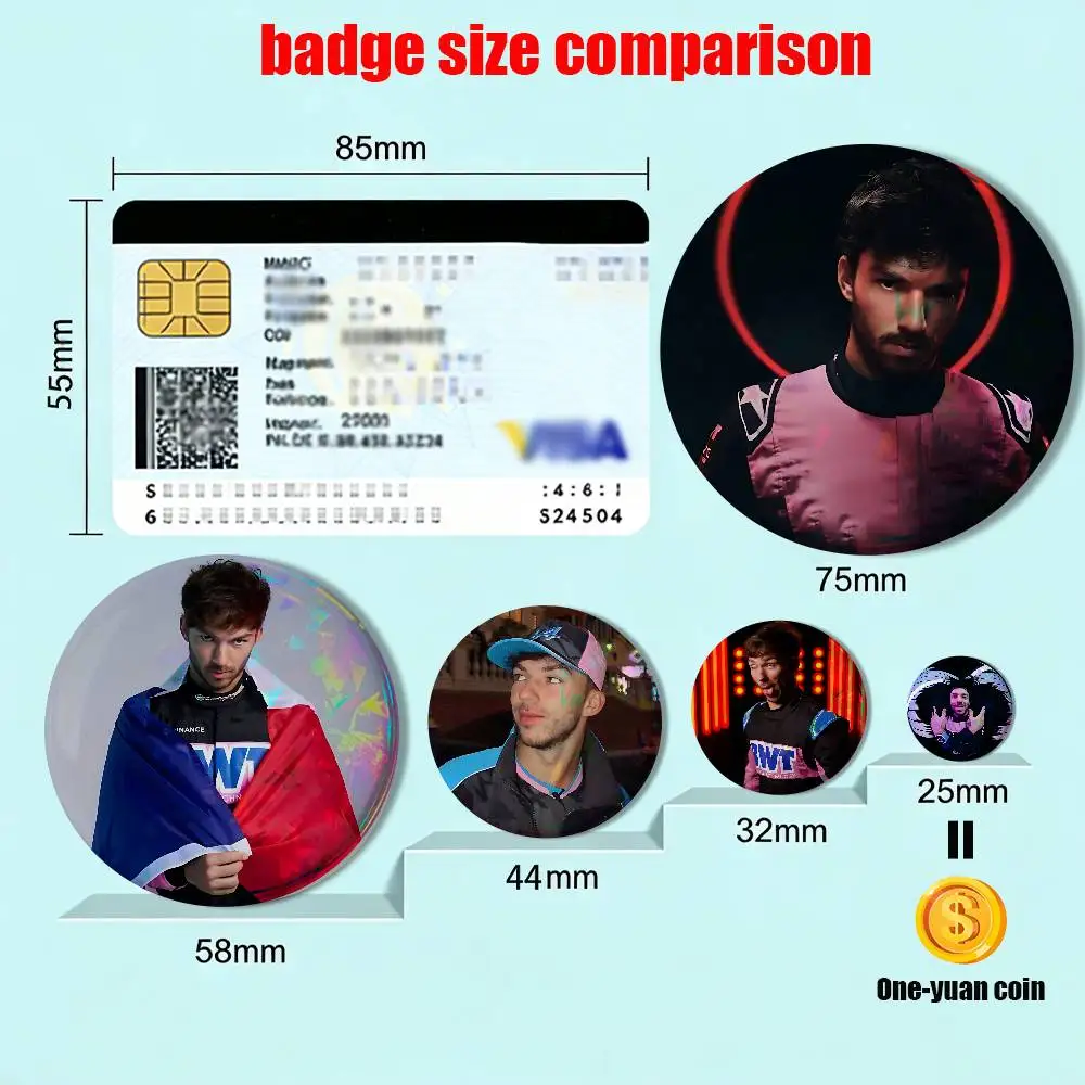 High Speed P-Pierre Gasly  Creative Round Badge Button Pin Bag Decor Fans Collection Friends Gift Brooch