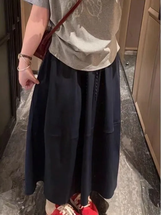 

Юбка А-силуэта больших размеров с эластичным поясом, повседневная, летняя, новая модель, с завязками на талии, утягивающая, для женщин