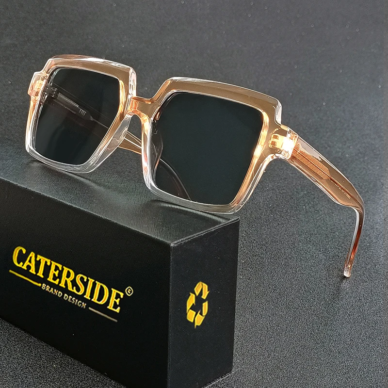 Caterside Retro Square Sunglasses Men Large Frame Propionic Acid Frame Punk Sun Glasses Women Party Travel High-Quality Eyewear