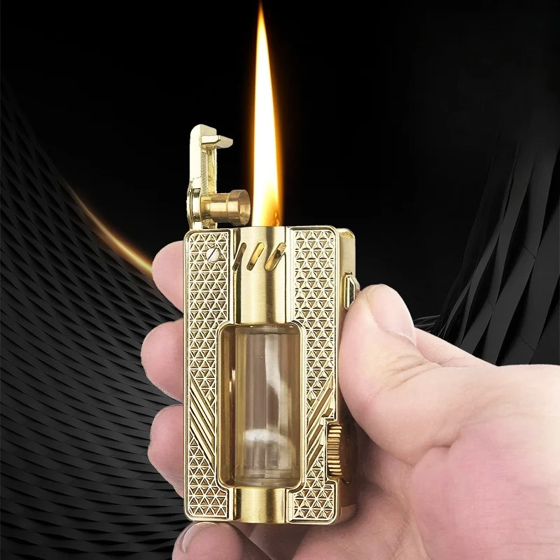 Honest's New Visual Oil Tank 3D Carved Safety Lock Cigarette Lighter Metal 3D Carved Square Cigar Men's High-end Lighter Gift