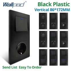 Wallpad Vertical 172*86mm Black Plastic Panel 1/2/3 Gang 2 Way Wall Light Switch With LED Dual USB  EU Socket Outlet Dimmer