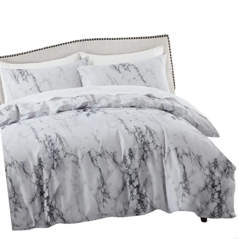 Elegant Marble Print 3PCS Bedding Set Against Clumping Nonallergenic Bedroom Deck
